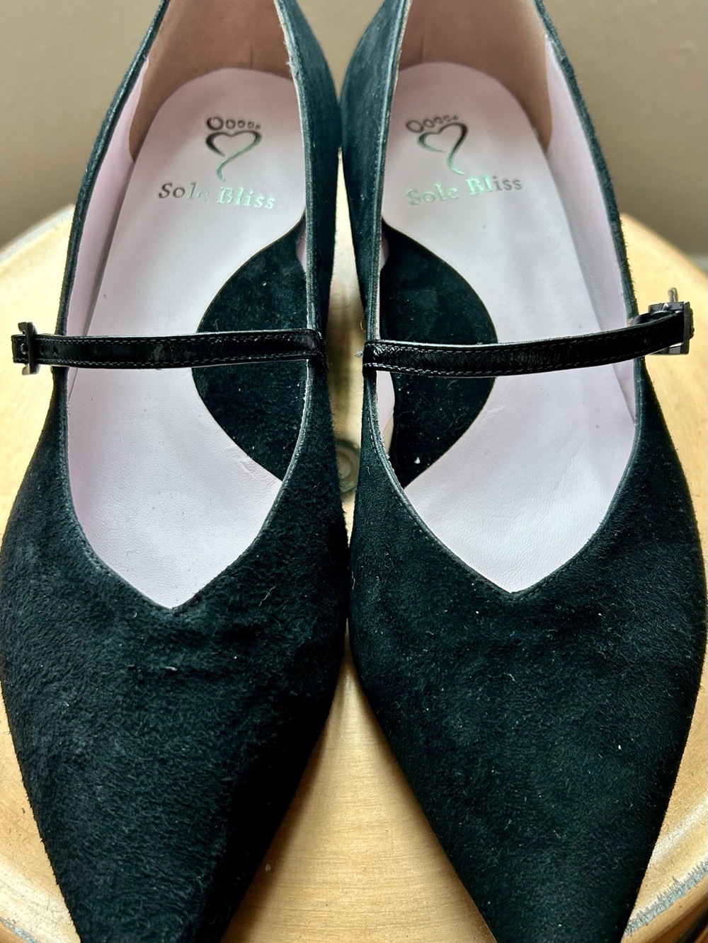 Sole Bliss Black Savannah Pointed Toe Flats with Slim Strap